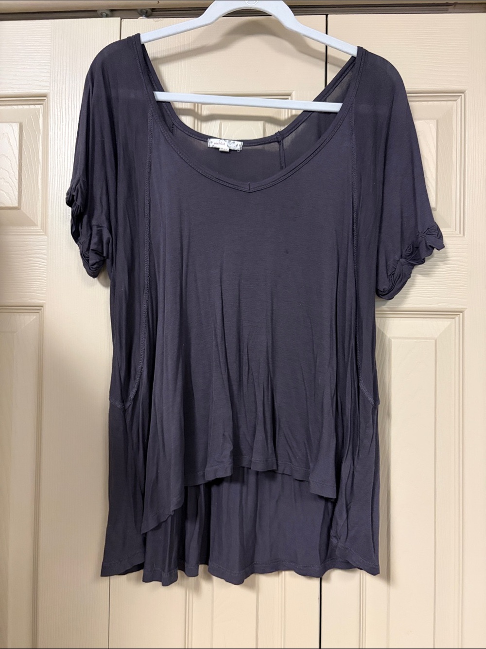Wishlist Slate Gray Short-Sleeve Layered Scoop Neck Top